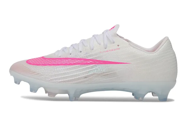 Nike White Pink Flyknit Upper Translucent Soleplate Firm-Ground Soccer Shoes 6