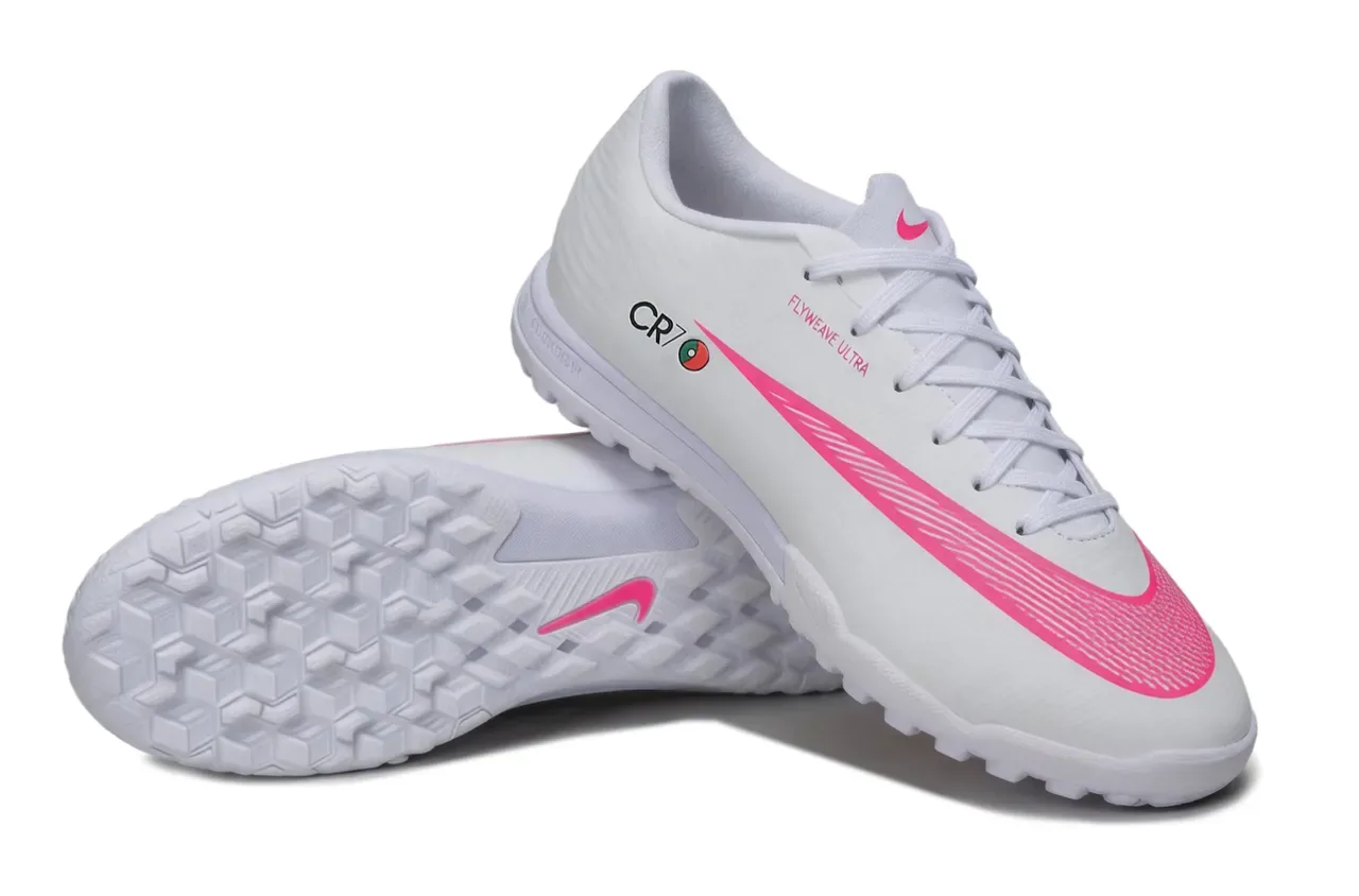 Nike Branco Rosa Flyweave Upper Outsole Turf Sapatos de Futebol 2
