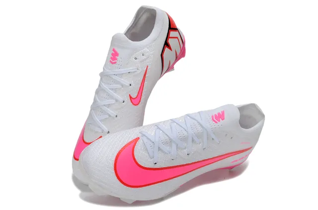 Nike White Pink Low-Cut Knit Upper Dynamic Fit Collar Firm-Ground Soccer Shoes 2