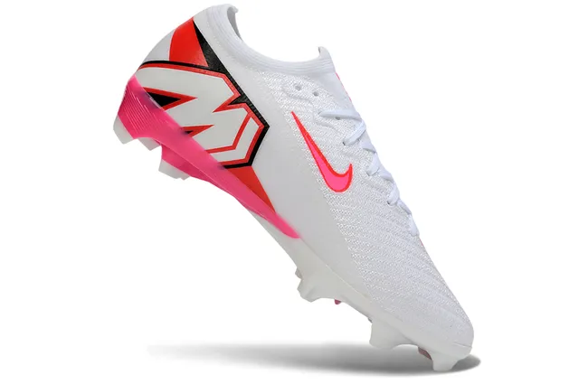 Nike White Pink Low-Cut Knit Upper Dynamic Fit Collar Firm-Ground Soccer Shoes 3