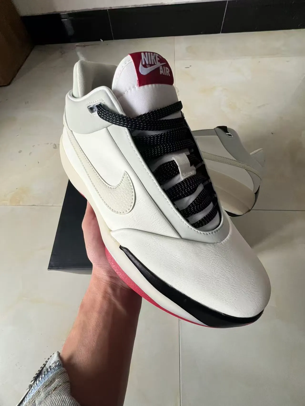 Nike White Red Leather Upper Strap Closure Basketball Shoes 2
