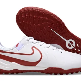 Nike White Red Low-Profile Synthetic Upper Stitched Overlay Construction Turf Soccer Shoes
