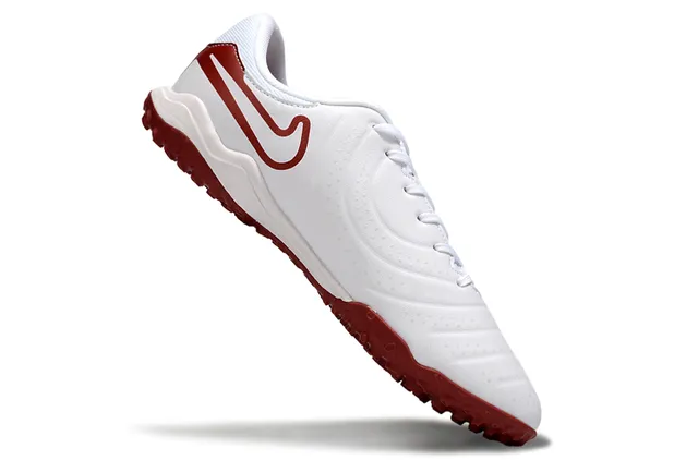 Nike blanco rojo bajo perfil sintético superior costura superposición construcción césped zapatos de fútbol 2