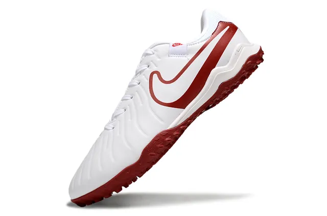 Nike blanco rojo bajo perfil sintético superior costura superposición construcción césped zapatos de fútbol 3