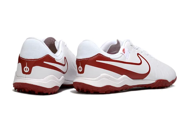 Nike blanco rojo bajo perfil sintético superior costura superposición construcción césped zapatos de fútbol 5