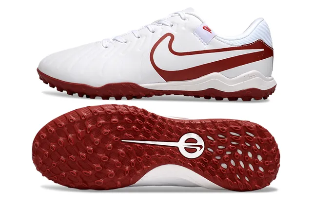Nike blanco rojo bajo perfil sintético superior costura superposición construcción césped zapatos de fútbol 6