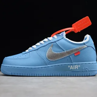 Nike x Off-White Air Force 1 Light Blue Metallic Swoosh Lifestyle Sneakers