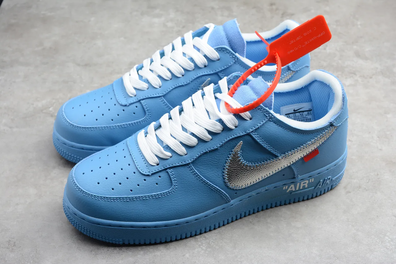 Nike x Off-White Air Force 1 Light Blue Metallic Swoosh Lifestyle Sneakers 10