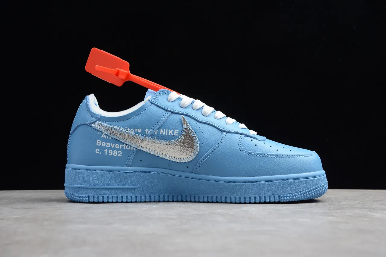 Nike x Off-White Air Force 1 Light Blue Metallic Swoosh Lifestyle Sneakers 14