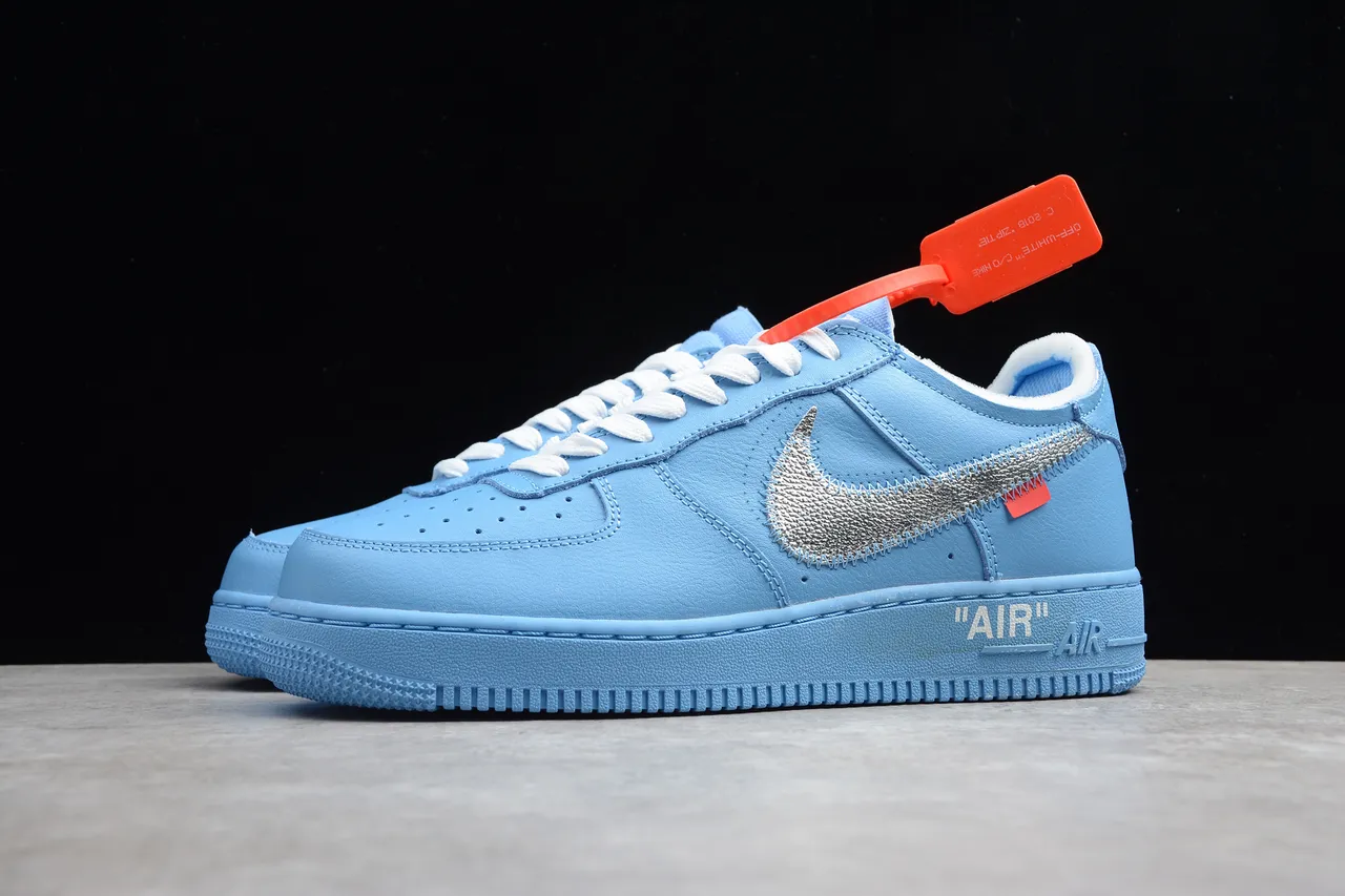 Nike x Off-White Air Force 1 Light Blue Metallic Swoosh Lifestyle Sneakers 15