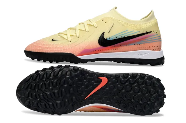 Nike zapatillas de fútbol turf con upper de knit amarillo naranja y colorway gradient 6