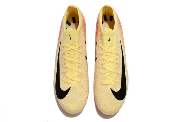 Nike Yellow Pink Knit Upper Translucent Orange Sole Firm-Ground Soccer Shoes 2