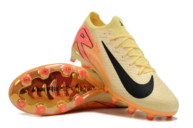 Nike Yellow Pink Knit Upper Translucent Orange Sole Firm-Ground Soccer Shoes 3