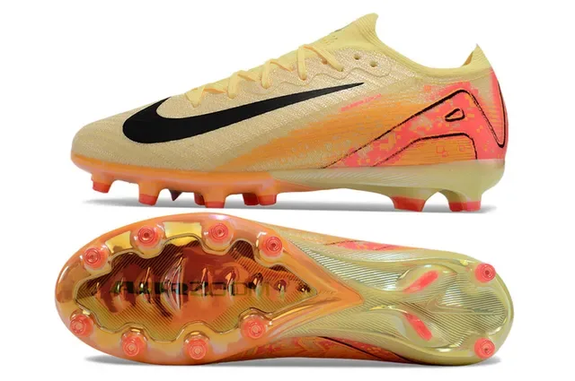 Nike Yellow Pink Knit Upper Translucent Orange Sole Firm-Ground Soccer Shoes 5