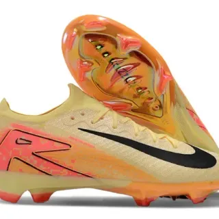 Nike Yellow Pink Low-Cut Knit Upper Translucent Orange Soleplate Firm-Ground Soccer Shoes