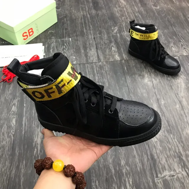 Off-White Noir Jaune haut sangle industrielle sneakers lifestyle 6