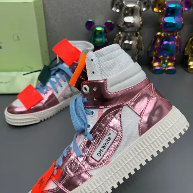 Off-White أحذية رياضية لايف ستايل عالية القمة وردي معدني 5