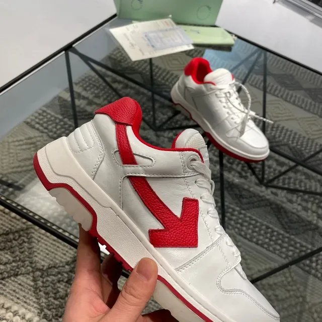 Off-White Red Leather Upper Arrow Logo Lifestyle Sneakers 2