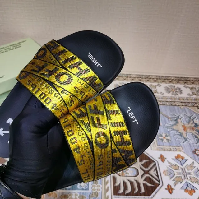 Off-White Slides Noirs et Jaunes à Ruban Industriel 8
