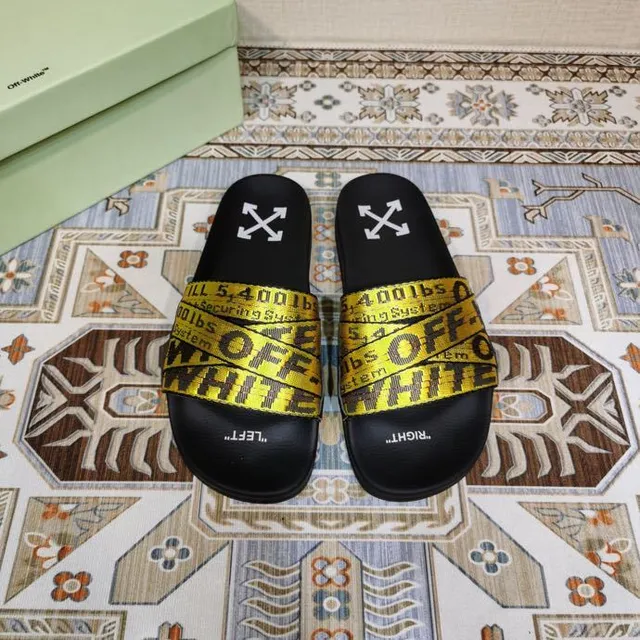 Off-White Slides Noirs et Jaunes à Ruban Industriel 9