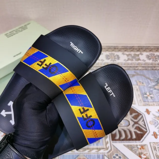 Off-White mule noir bleu jaune rayures industrielles 2