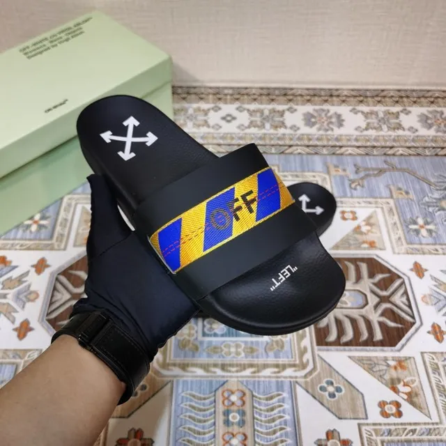 Off-White mule noir bleu jaune rayures industrielles 5