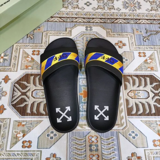 Off-White mule noir bleu jaune rayures industrielles 7