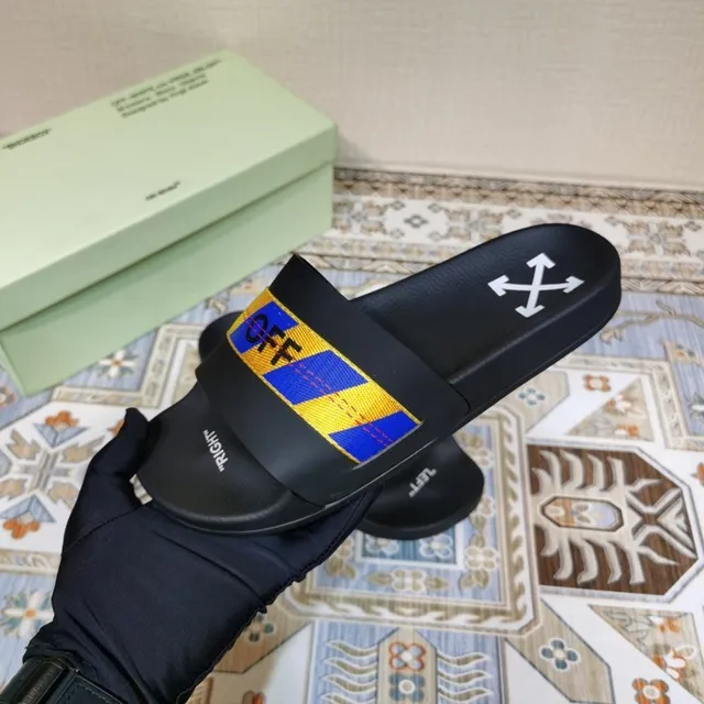 Off-White mule noir bleu jaune rayures industrielles 8