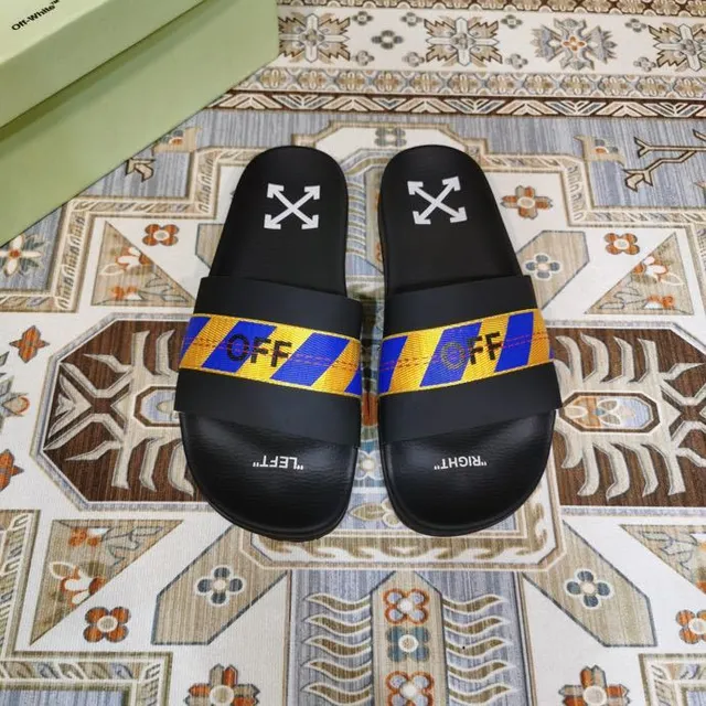Off-White mule noir bleu jaune rayures industrielles 9