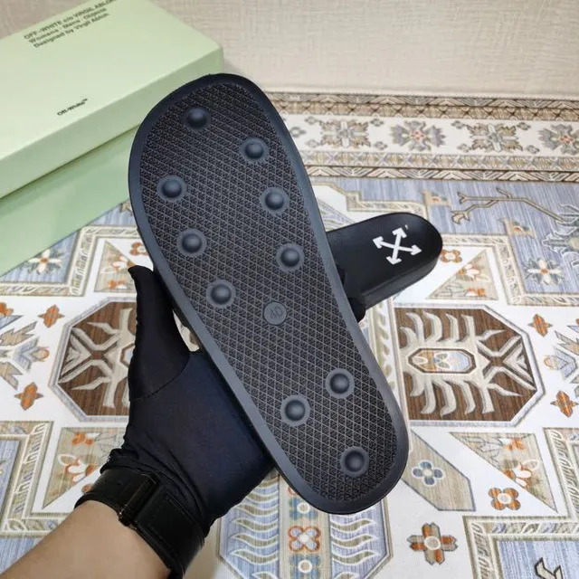 Off-White Slide Noir Jaune Sangle Industrielle Chaussons 3