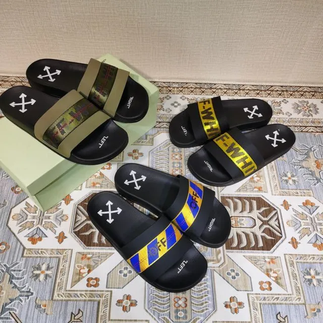 Off-White Slide Noir Jaune Sangle Industrielle Chaussons 4