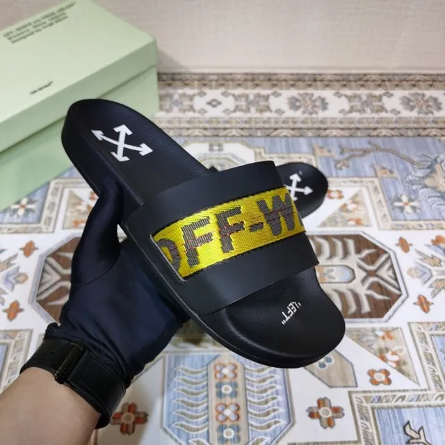Off-White Slide Noir Jaune Sangle Industrielle Chaussons 5