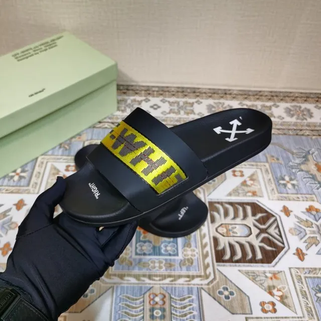 Off-White Slide Noir Jaune Sangle Industrielle Chaussons 6