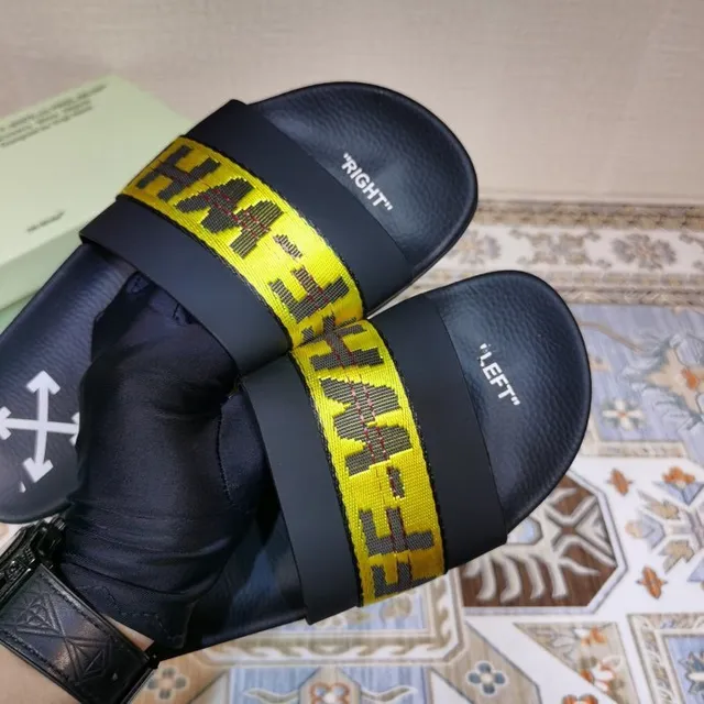 Off-White Slide Noir Jaune Sangle Industrielle Chaussons 7