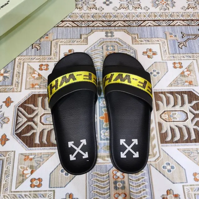 Off-White Slide Noir Jaune Sangle Industrielle Chaussons 8