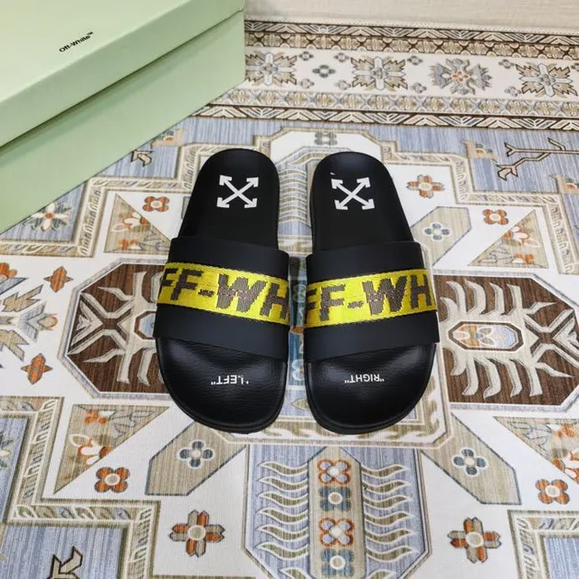 Off-White Slide Noir Jaune Sangle Industrielle Chaussons 9