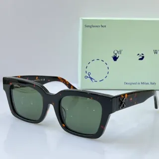 Off-White Square Acetate Black Brown Frame Zipper-Inspired Temple Hardware Sunglasses