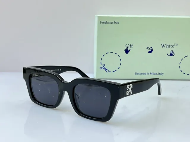 Off-White Square Acetate Black Brown Frame Zipper-Inspired Temple Hardware Sunglasses 2