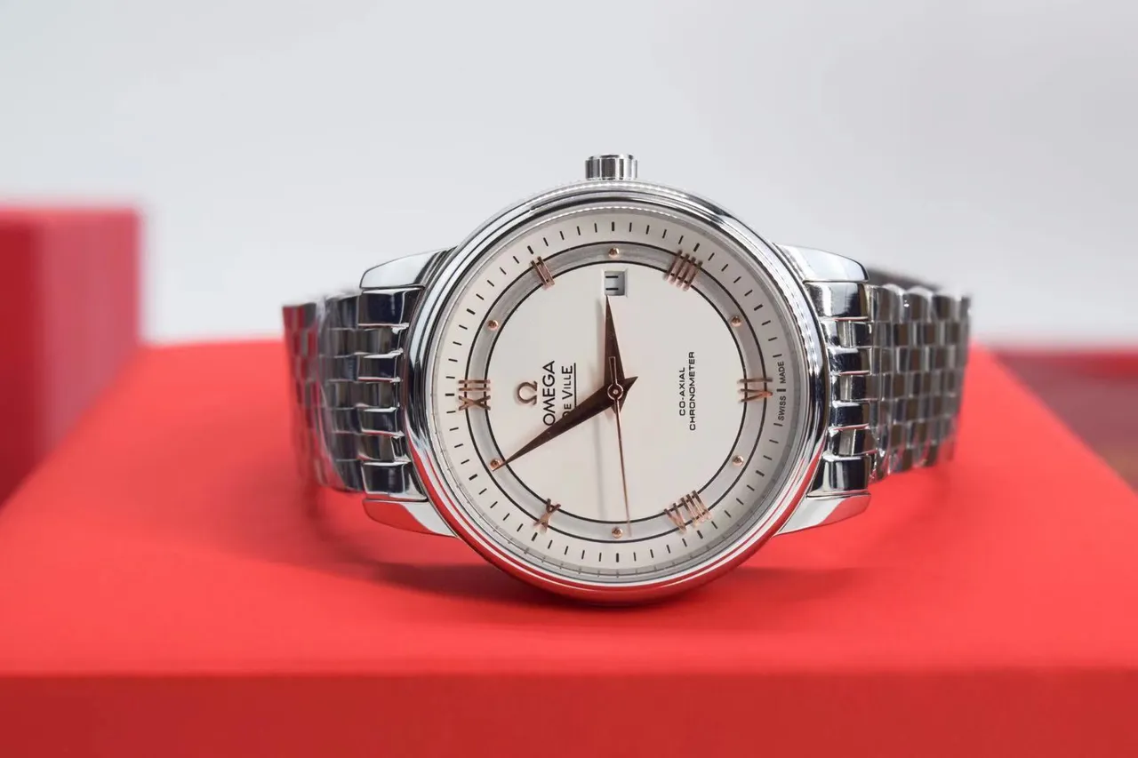 Omega De Ville সাদা ডায়াল সিলভার টোন যান্ত্রিক ঘড়ি 4