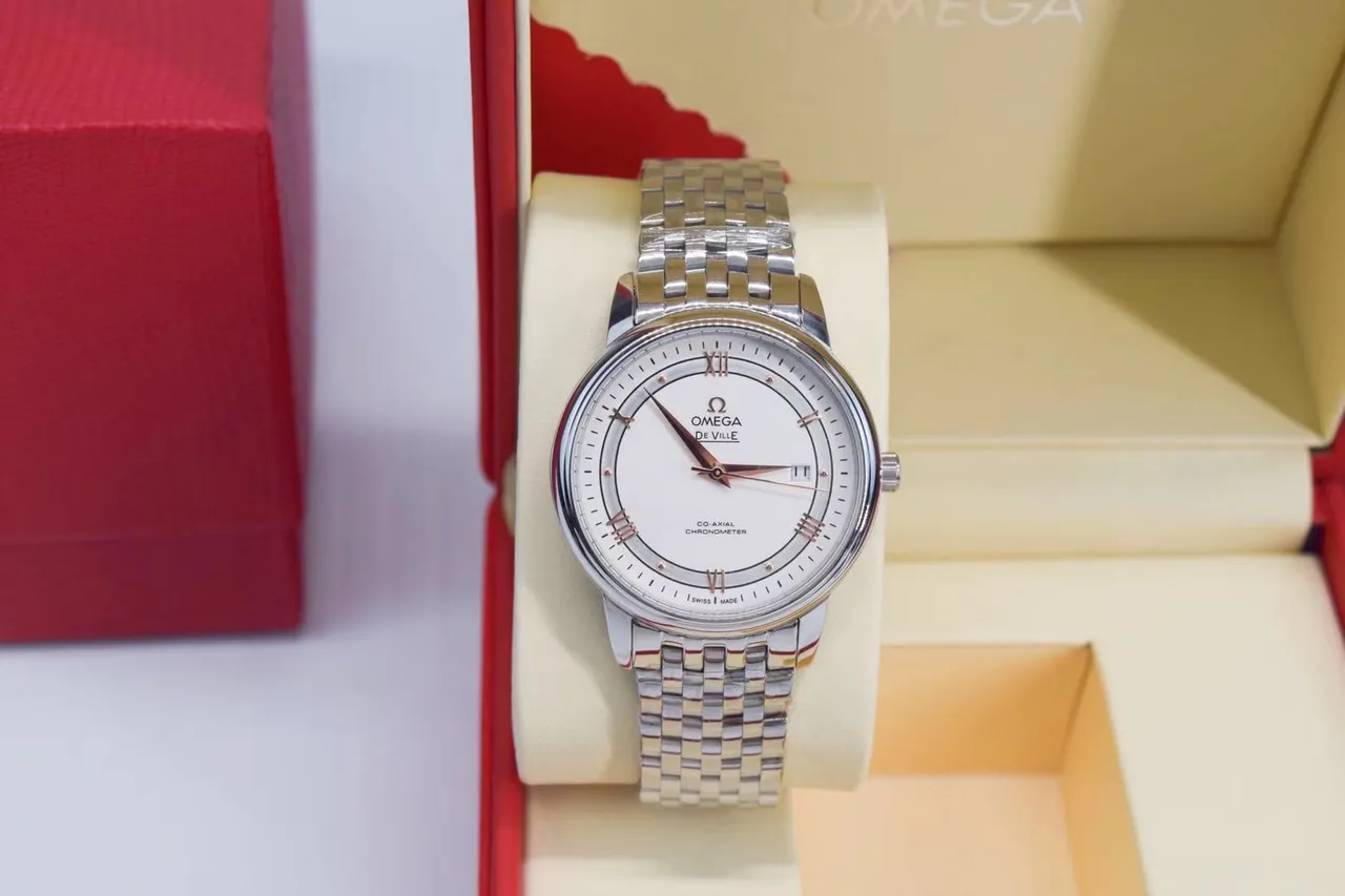 Omega De Ville সাদা ডায়াল সিলভার টোন যান্ত্রিক ঘড়ি 8