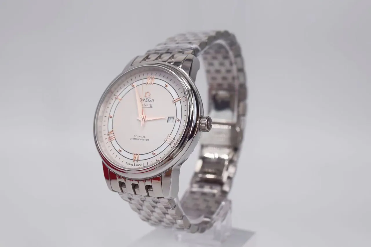Omega De Ville সাদা ডায়াল সিলভার টোন যান্ত্রিক ঘড়ি 9