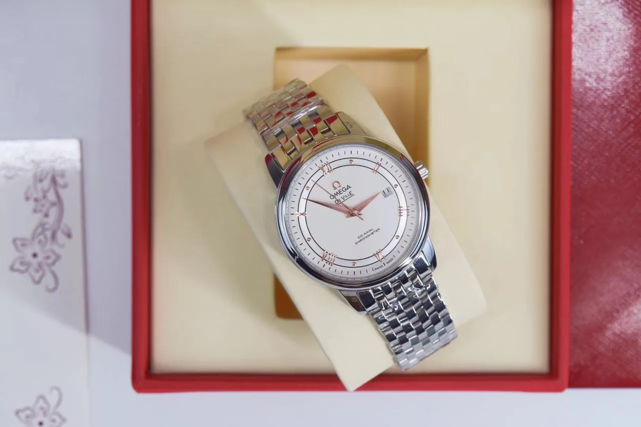 Omega De Ville সাদা ডায়াল সিলভার টোন যান্ত্রিক ঘড়ি 10