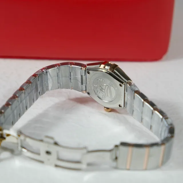 Omega Bracelet Métallique Intégré Argent Or Bisel Diamanté Montre Quartz 3