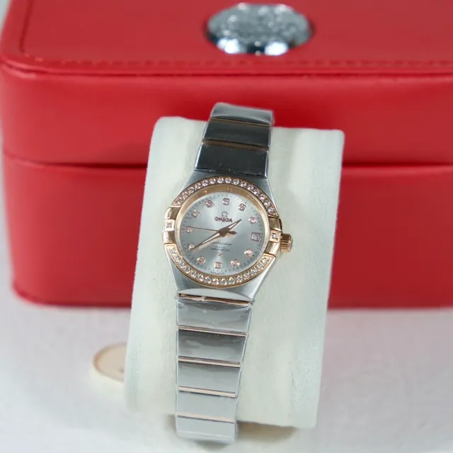 Omega Bracelet Métallique Intégré Argent Or Bisel Diamanté Montre Quartz 5