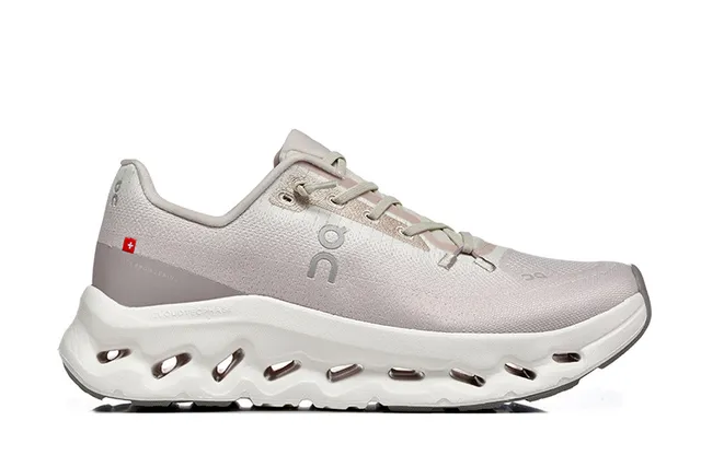 On Beige White Engineered Knit Upper Sculpted CloudTec Midsole Running Shoes 4