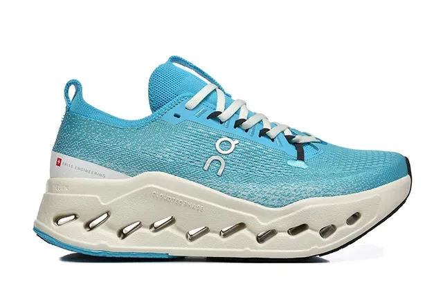 On Blue White Engineered Knit Upper CloudTec Phase Midsole Running Shoes 4