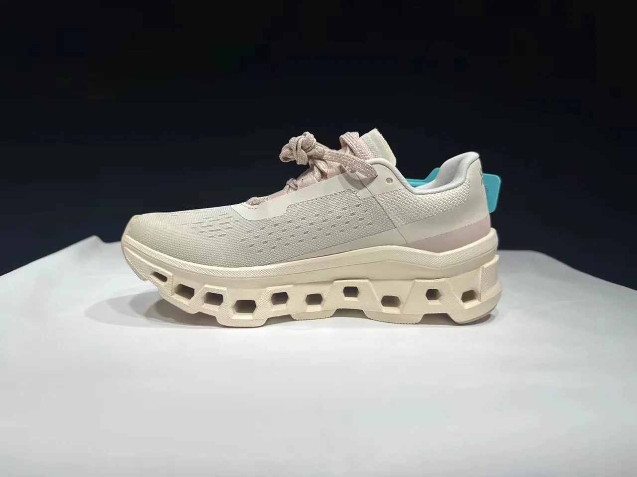On Cloudmonster Beige Gray Running Shoes 4