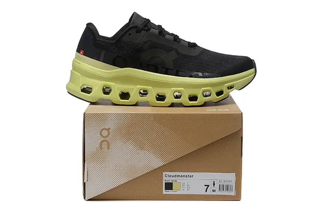 On Cloudmonster Black Lime Green Running Shoes 2