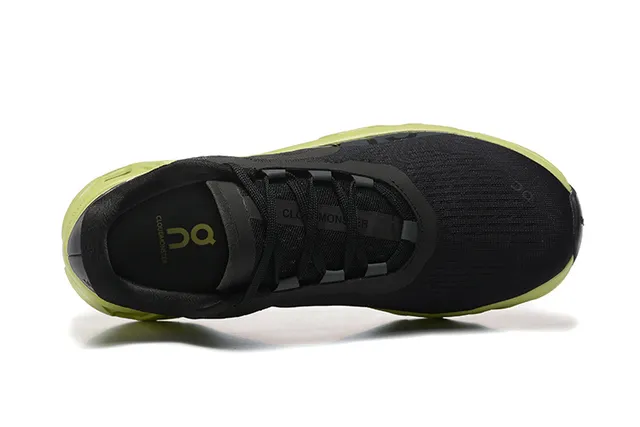 On Cloudmonster Black Lime Green Running Shoes 3