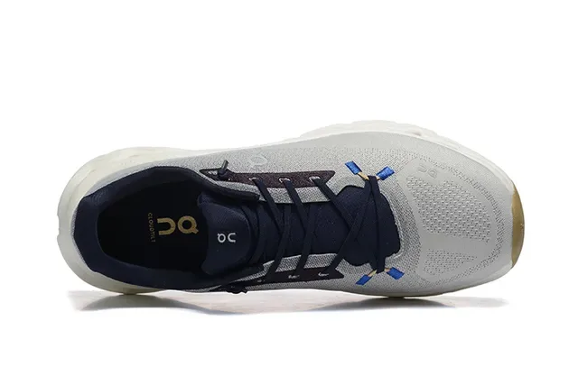 On Cloudmonster Light Gray Navy zapatillas de running 3